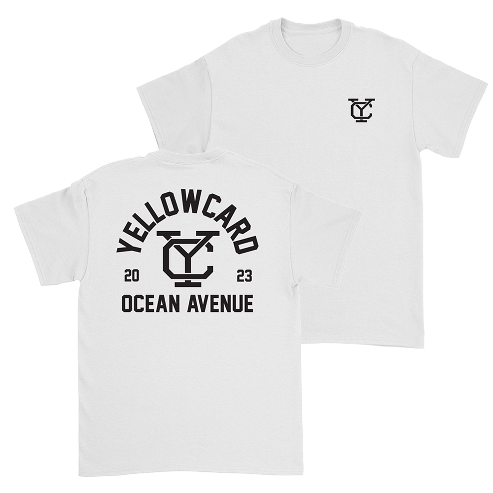 Official Yellowcard Merchandise. 100% cotton unisex semi fitted t-shirt featuring the YC ocean avenue design.