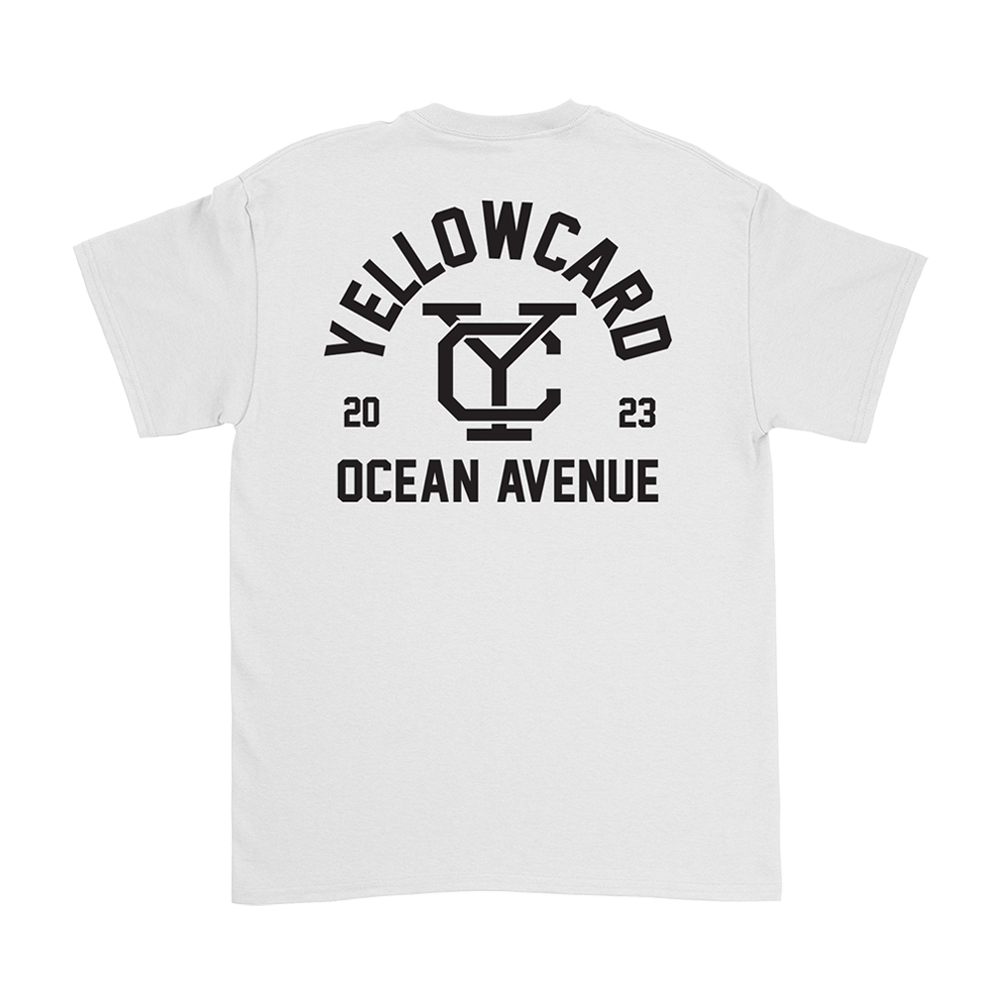 Official Yellowcard Merchandise. 100% cotton unisex semi fitted t-shirt featuring the YC ocean avenue design.
