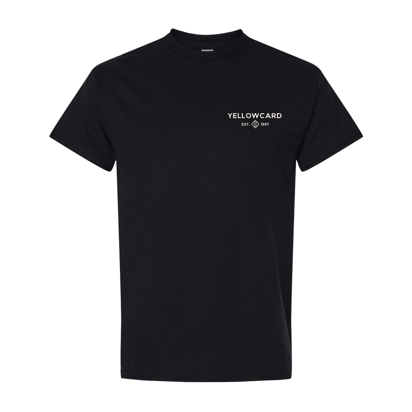 The Better Days Piano - Black T-Shirt is a classic fit Gildan Heavy Cotton tee featuring "YELLOWCARD EST. 1997" and a small white icon printed on the left chest.