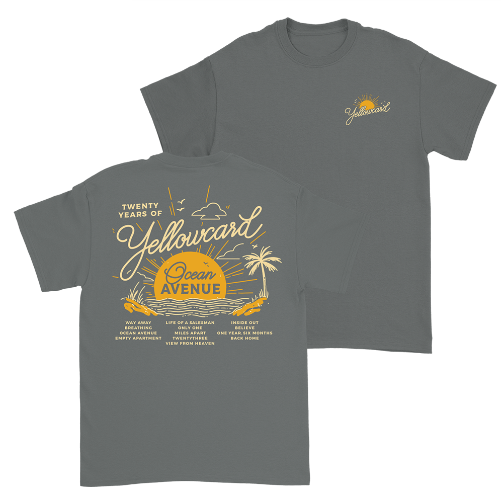 Official Yellowcard Merchandise. 100% cotton unisex semi fitted t-shirt featuring the tracklist design.