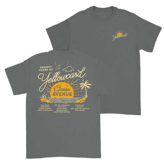 Official Yellowcard Merchandise. 100% cotton unisex semi fitted t-shirt featuring the tracklist design.
