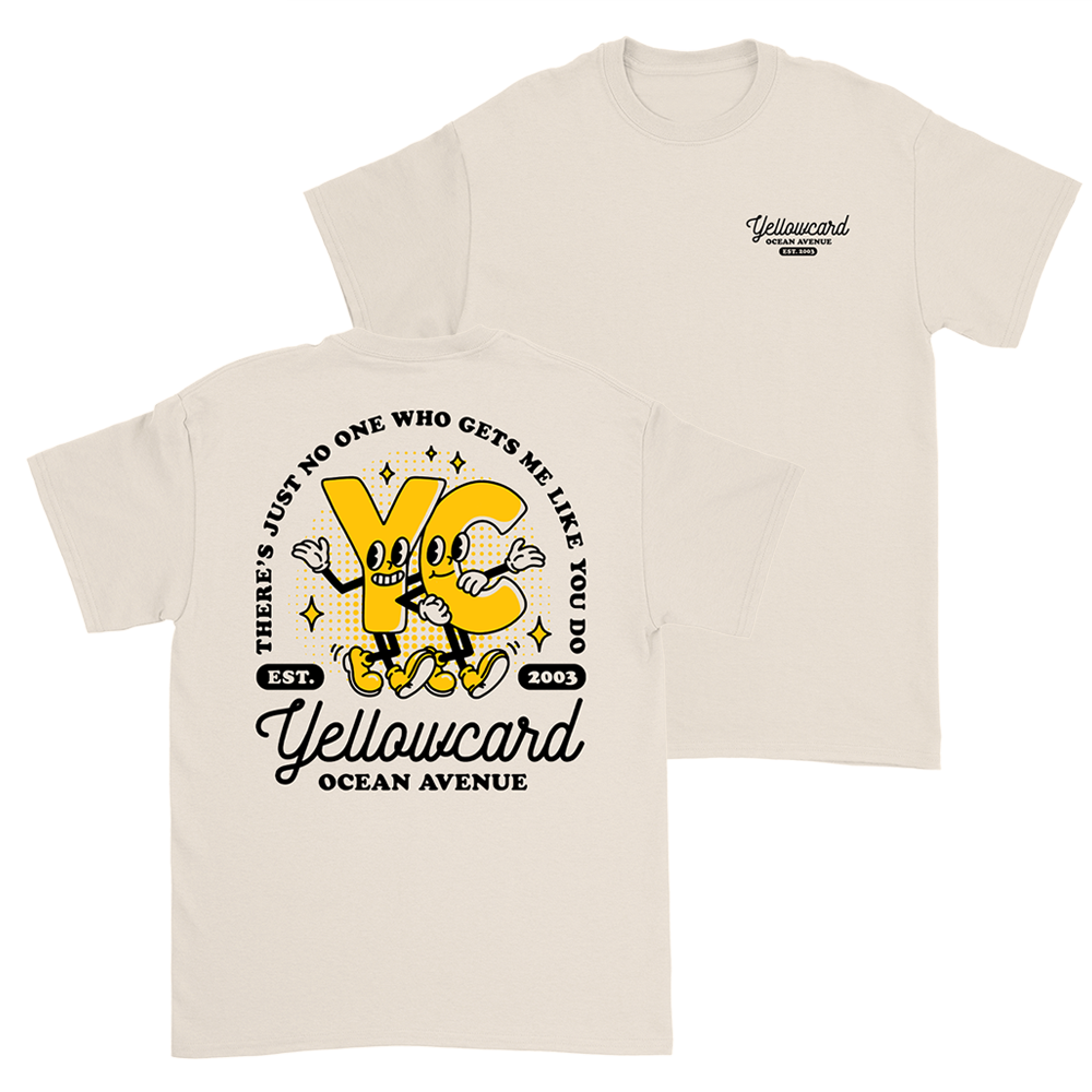 Official Yellowcard Merchandise. 100% cotton unisex semi fitted t-shirt featuring the YC buddies design.