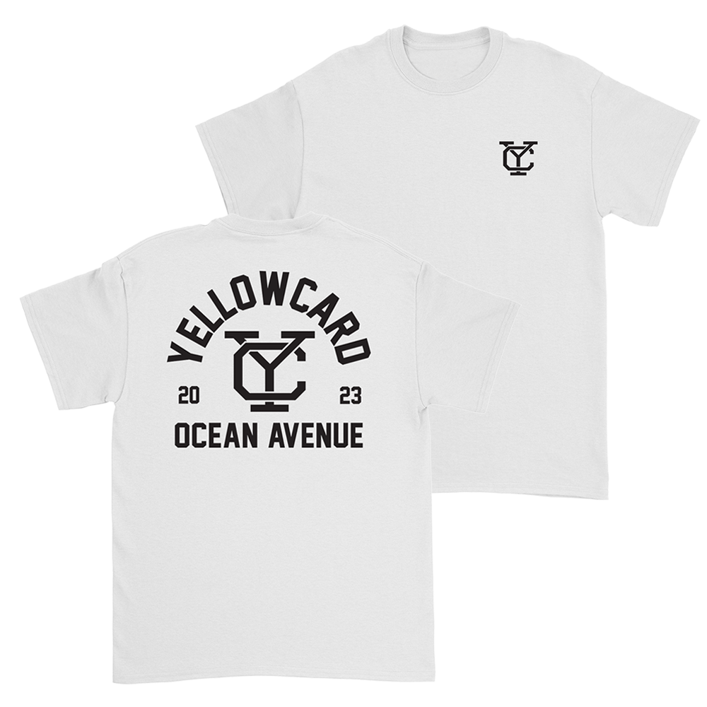 Official Yellowcard Merchandise. 100% cotton unisex semi fitted t-shirt featuring the YC ocean avenue design. 